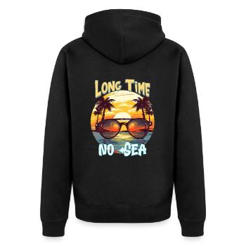Summer Holidays by the Sea Long Time No Sea - Unisex Premium Organic Zip Hoodie - black - Back - Nico (187cm)