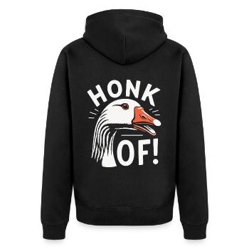 Honk Off – Gänse Meme - Unisex Premium Bio Zip Hoodie - Schwarz - Hinten - Nico (187cm)