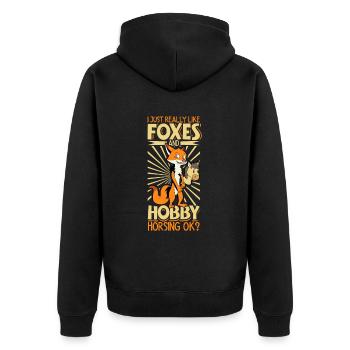 Ich liebe Füchse und Hobby Horsing - Unisex Premium Bio Zip Hoodie - Schwarz - Hinten - Nico (187cm)