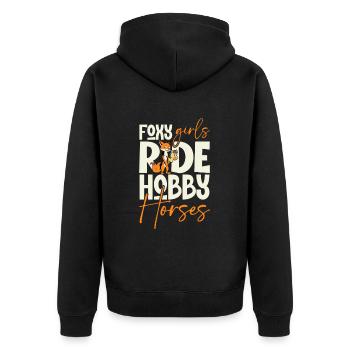 Smart Girl Riding Hobby Horse - Hobby Horsing - Unisex Premium Organic Zip Hoodie - black - Back - Nico (187cm)