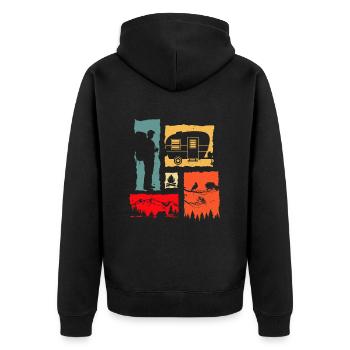 Camper Retro Outdoor Vintage Adventurer - Unisex Premium Bio Zip Hoodie - Schwarz - Hinten - Nico (187cm)