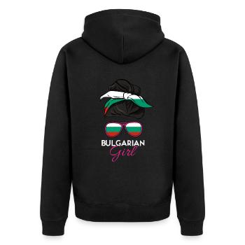 Bulgarisches Mädchen - Unisex Premium Bio Zip Hoodie - Schwarz - Hinten - Nico (187cm)