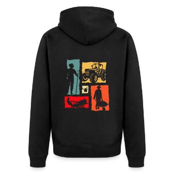 Farmer Retro Tractor Agriculture Oldschool - Unisex Premium Bio Zip Hoodie - Schwarz - Hinten - Nico (187cm)