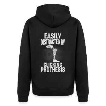 Beinprothese Amputierter - Unisex Premium Bio Zip Hoodie - Schwarz - Hinten - Nico (187cm)