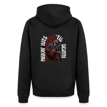 Gitarristen E-Gitarren lustige Sprüche - Unisex Premium Bio Zip Hoodie - Schwarz - Hinten - Nico (187cm)