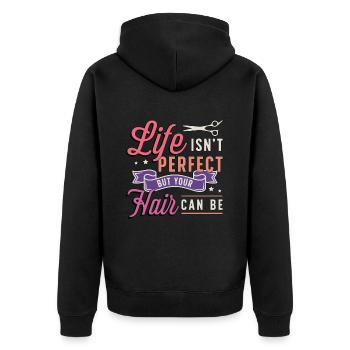 La vie de coiffeur n’est pas parfaite, mais coiffeuse - Veste à capuche bio Premium Unisexe - noir - Dos - Nico (187cm)