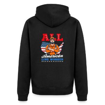Lineman Pole, alle amerikanischen Leitungsarbeiter - Unisex Premium Bio Zip Hoodie - Schwarz - Hinten - Nico (187cm)
