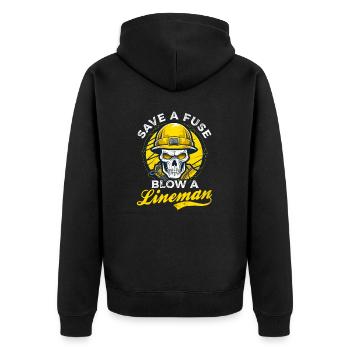 Lineman Pole Save A Fuse Blast A Lineman - Unisex Premium Bio Zip Hoodie - Schwarz - Hinten - Nico (187cm)
