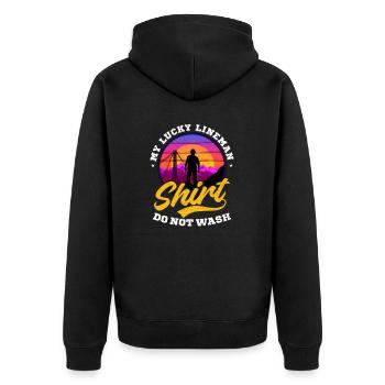 Lineman Pole Lucky Lineman Outfit - Unisex Premium Bio Zip Hoodie - Schwarz - Hinten - Nico (187cm)