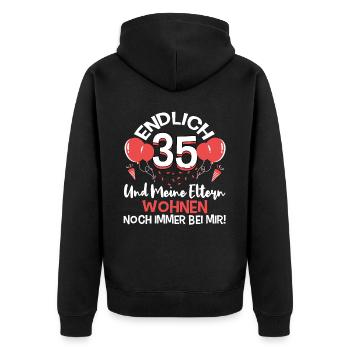 Endlich 35 meine Eltern wohnen immer noch bei mir - Unisex Premium Bio Zip Hoodie - Schwarz - Hinten - Nico (187cm)