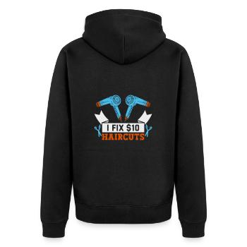 Friseurin Barber Frisörin Friseursalon - Unisex Premium Bio Zip Hoodie - Schwarz - Hinten - Nico (187cm)