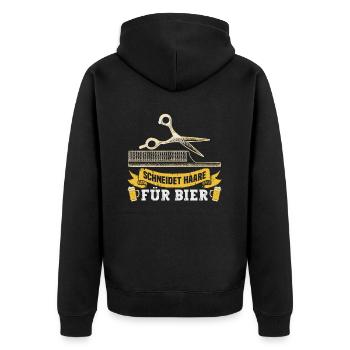 Friseurin Barber Frisörin Friseursalon - Unisex Premium Bio Zip Hoodie - Schwarz - Hinten - Nico (187cm)