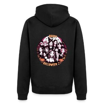 Kpop Halloween shirt. Spooky and cute Asian style - Unisex Premium Organic Zip Hoodie - black - Back - Nico (187cm)