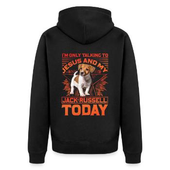 I'm only talking to Jesus and my Jack Russell - Unisex Premium Bio Zip Hoodie - Schwarz - Hinten - Nico (187cm)