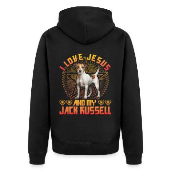 I love Jesus and my Jack Russell - Unisex Premium Bio Zip Hoodie - Schwarz - Hinten - Nico (187cm)