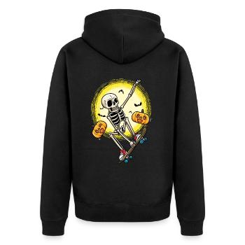 Halloween Skateboarding Skeleton Skateboarder - Unisex Premium Organic Zip Hoodie - black - Back - Nico (187cm)