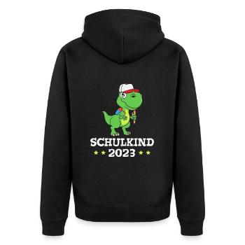 Schulkind 2023 Dinosaurier - Unisex Premium Bio Zip Hoodie - Schwarz - Hinten - Nico (187cm)