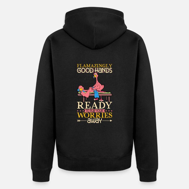 Flamingo bei der Massage - Unisex Premium Bio Zip Hoodie - Schwarz