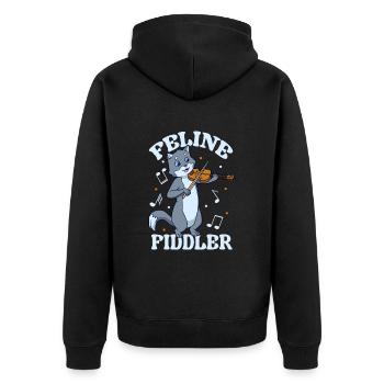 Feline Fiddler - Katze an der Geige - Unisex Premium Bio Zip Hoodie - Schwarz - Hinten - Nico (187cm)