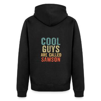 Cool guys are called samson - Unisex Premium Bio Zip Hoodie - Schwarz - Hinten - Nico (187cm)