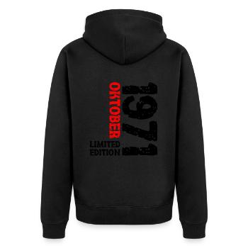 1971 Oktober Limited Edition 52. Geburtstag Deko - Unisex Premium Bio Zip Hoodie - Schwarz - Hinten - Nico (187cm)