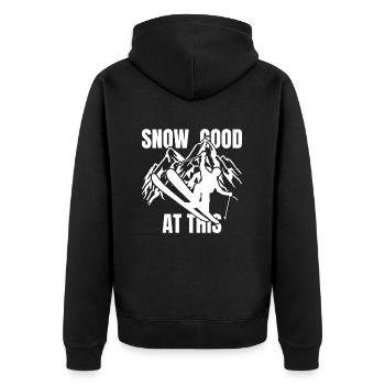 SNOW GOOD AT THIS - Skifahrer Ski Berge Winter - Unisex Premium Bio Zip Hoodie - Schwarz - Hinten - Nico (187cm)
