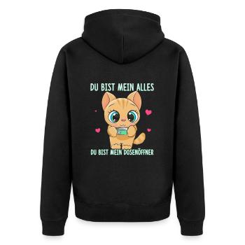 Du Bist Mein Alles Du Bist Mein Dosenöffner Katze - Unisex Premium Bio Zip Hoodie - Schwarz - Hinten - Nico (187cm)