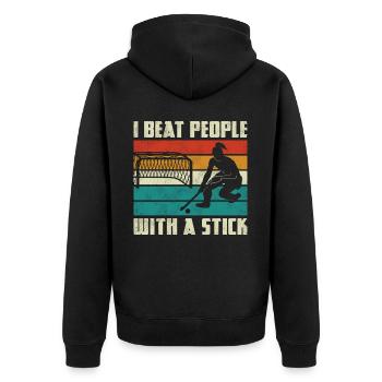Field Hockey I Beat People With A - Unisex Premium Organic Zip Hoodie - black - Back - Nico (187cm)