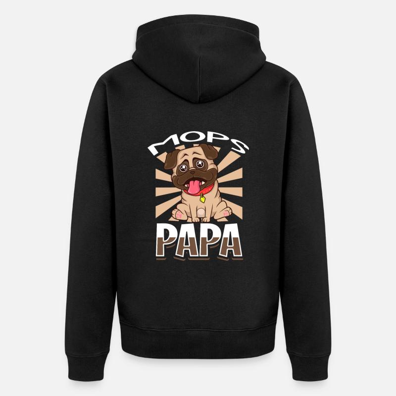 Mops Papa - Mops - Unisex Premium Bio Zip Hoodie - Schwarz