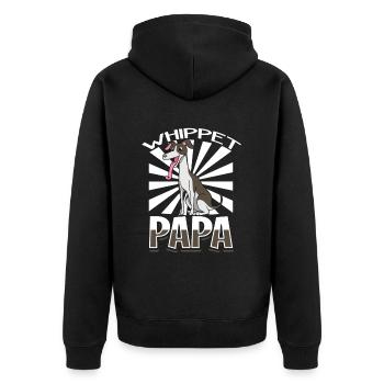 Whippet Papa - Whippet - Unisex Premium Bio Zip Hoodie - Schwarz - Hinten - Nico (187cm)