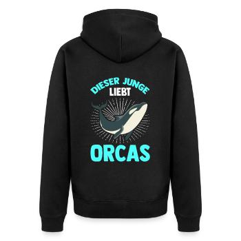 Dieser Junge Liebt Orcas Orcas Wal Orca Schützen M - Unisex Premium Bio Zip Hoodie - Schwarz - Hinten - Nico (187cm)