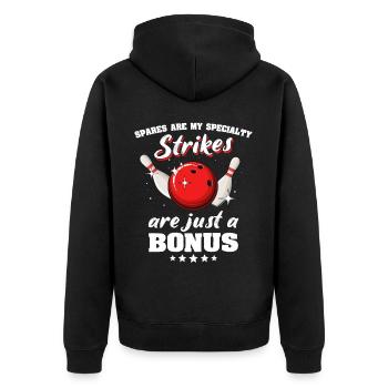 Bowling - Unisex Premium Bio Zip Hoodie - Schwarz - Hinten - Nico (187cm)
