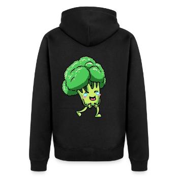 Brokkoli Lachendes Emoticon Veganes Gemüse - Unisex Premium Bio Zip Hoodie - Schwarz - Hinten - Nico (187cm)