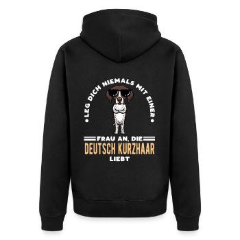Deutsch Kurzhaar Hund Deutscher Kurzhaariger - Unisex Premium Bio Zip Hoodie - Schwarz - Hinten - Nico (187cm)
