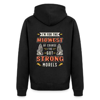 Mushroom Hunting I'm From The Midwest Mycologist - Unisex Premium Organic Zip Hoodie - black - Back - Nico (187cm)