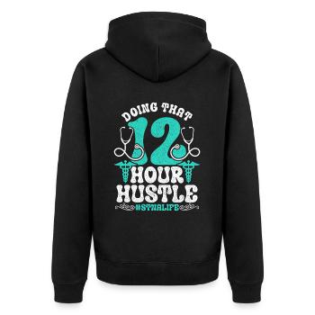 Pflegehelfer Pflegehelferin Altenpflegehelfer - Unisex Premium Bio Zip Hoodie - Schwarz - Hinten - Nico (187cm)