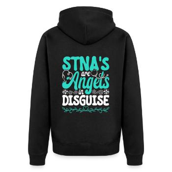 Altenpflegehelfer Pflegehelfer Pflegehelferin - Unisex Premium Bio Zip Hoodie - Schwarz - Hinten - Nico (187cm)