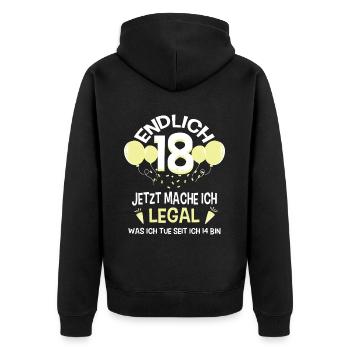 Volljährig 18. Geburtstag - Unisex Premium Bio Zip Hoodie - Schwarz - Hinten - Nico (187cm)