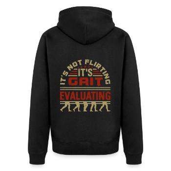 PT Physiotherapie Physiotherapeutin Job - Unisex Premium Bio Zip Hoodie - Schwarz - Hinten - Nico (187cm)