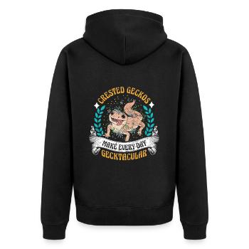 Reptilienliebhaber Eidechsensammler Crestie - Unisex Premium Bio Zip Hoodie - Schwarz - Hinten - Nico (187cm)