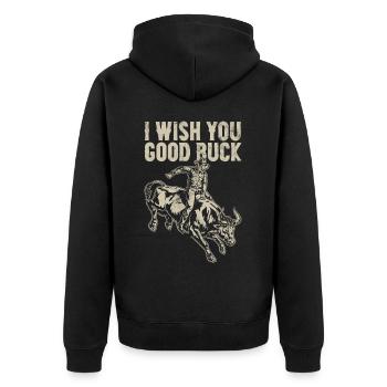 Stierreiter Stierreitender Cowboy - Unisex Premium Bio Zip Hoodie - Schwarz - Hinten - Nico (187cm)