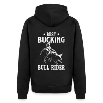 Stierreitender Cowboy - Unisex Premium Bio Zip Hoodie - Schwarz - Hinten - Nico (187cm)