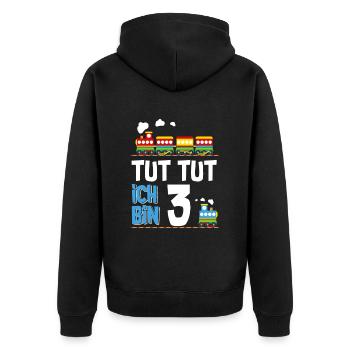 3. Geburtstag Tut Tut Eisenbahn Zug 3 Jahre - Unisex Premium Bio Zip Hoodie - Schwarz - Hinten - Nico (187cm)