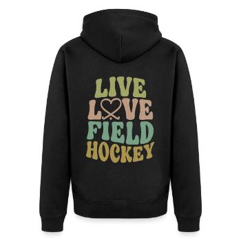 Field Hockey Live Love Field - Veste à capuche bio Premium Unisexe - noir - Dos - Nico (187cm)