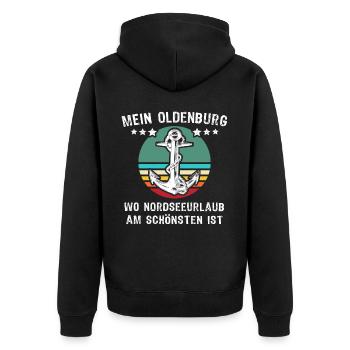 Oldenburg Urlaub - Unisex Premium Bio Zip Hoodie - Schwarz - Hinten - Nico (187cm)