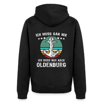 Oldenburg Urlaub - Unisex Premium Bio Zip Hoodie - Schwarz - Hinten - Nico (187cm)