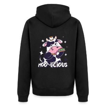 Kuh Kühe Moo-Licious Landwirt Kuhkopf - Unisex Premium Bio Zip Hoodie - Schwarz - Hinten - Nico (187cm)