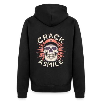 Skulls Crack A Smile Totenkopf Skull - Unisex Premium Bio Zip Hoodie - Schwarz - Hinten - Nico (187cm)