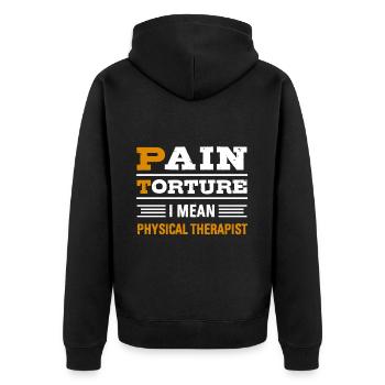 PT Physiotherapie Physiotherapeutin Job - Unisex Premium Bio Zip Hoodie - Schwarz - Hinten - Nico (187cm)