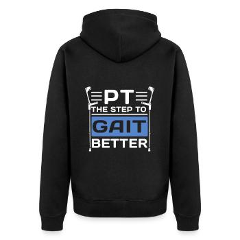 PT Physiotherapie Physiotherapeutin Job - Unisex Premium Bio Zip Hoodie - Schwarz - Hinten - Nico (187cm)
